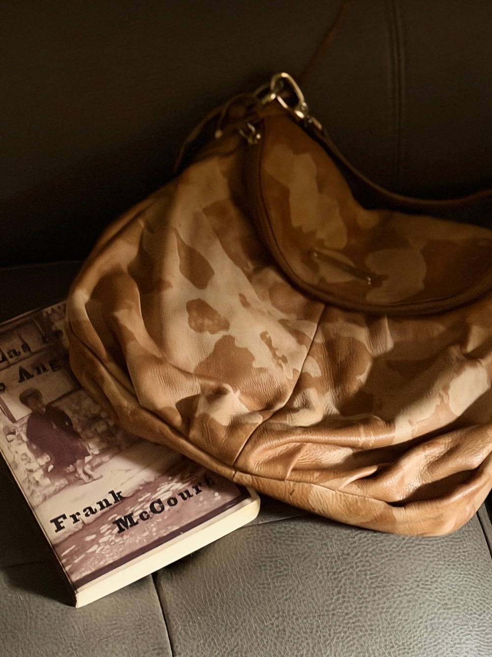 Tan Leather Shoulder Bag with Magnetic Snap